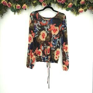 Willow & Root Sheer Floral Long Sleeve Top Size Medium